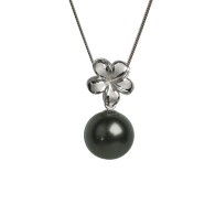 Plumeria Slide with Tahitian Black Pearl in White Gold