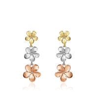 Queen Plumeria Diamond Earrings Tri Gold