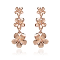 Queen Plumeria Three Flower Diamond Earrings Pink Gold
