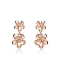 Queen Plumeria Two Flower Diamond Earrings Pink Gold