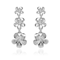 Queen Plumeria Three Flower Diamond Earrings White Gold