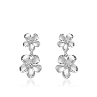 Queen Plumeria Two Flower Diamond Earrings White Gold