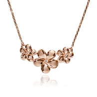 Queen Plumeria Three Flower Diamond Necklace Pink Gold
