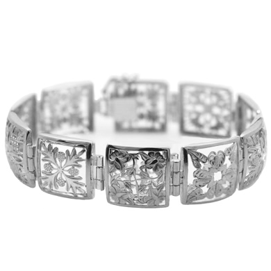 Hawaiian Quilt Bracelet with Smooth Border White Gold
