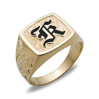 Mens Square Rounded Initial Gold Ring