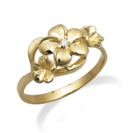 Queen Plumeria Three Flower Ring with Diamond