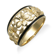 Queen Plumeria Dome Ring with Enamel and Diamonds