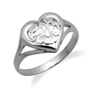 Hibiscus Heart White Gold Ring