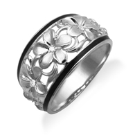 Queen Plumeria Dome Ring White Gold with Enamel and Diamonds
