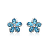 Blue Topaz Plumeria Diamond Earrings