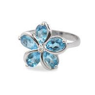 Blue Topaz Plumeria Diamond Ring