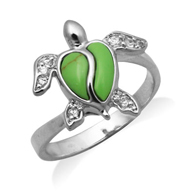 Green Turtle Silver Ring