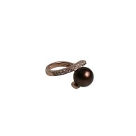 Chocolate Pearl Ring with Diamonds