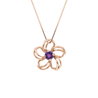 Plumeria Floater Pink Gold Pendant with Amethyst