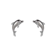 Dolphin with CZ Stones Silver Post Earrings
