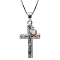 Makaio Cross Silver with Pink Gold Finish Heart Pendant