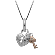 Two Tone Maila Heart and Key Silver Pendant