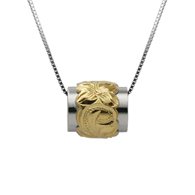 Large Mamo Barrel Silver with Yellow Gold Finish Pendant