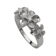 Queen Plumeria Silver Three Flower Ring