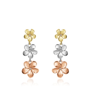 Queen Plumeria Diamond Earrings Tri Gold 