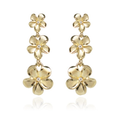Queen Plumeria Three Flower Diamond Earrings 