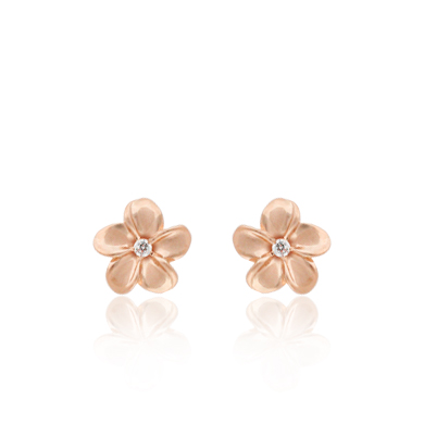 Queen Plumeria Diamond Stud Earrings Pink Gold 