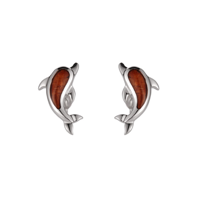 Koa Wood Dolphin Post Earrings
