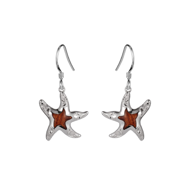 Koa Wood Scroll Starfish Hook Earrings