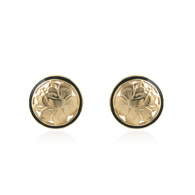 Round Hibiscus Gold Enamel Earrings