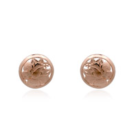 Round Hibiscus Pink Gold Earrings