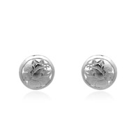 Round Hibiscus White Gold Earrings