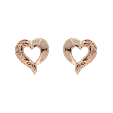 Pink Opal Heart Stud Earrings