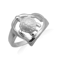 Turtle Heart Silver Ring