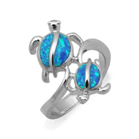 Twin Turtle Blue Opal Ring