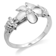 Turtle and Plumeria Silver Ring