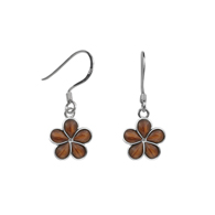 Koa Wood Plumeria Hook Earrings