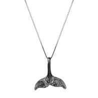 Whale Tail with Hawaiian Scroll White Gold Pendant