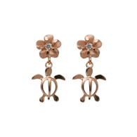 Kamea Plumeria and Turtle Charm Pink Gold Earrings