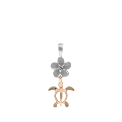 Alana Two Tone Plumeria with Turtle Charm Gold Pendant